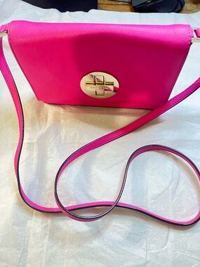 kate spade Hot Pink Leather Crossbody with Gold-Tone Turn Lock